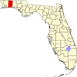 Map of Florida highlighting Okaloosa County